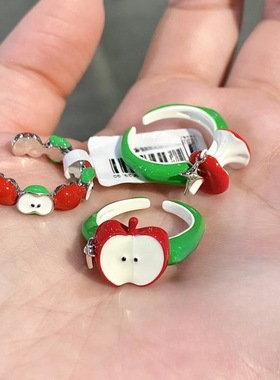 韩国东大门新款苹果开口戒指时尚简约甜美食指戒百搭小众个性手饰