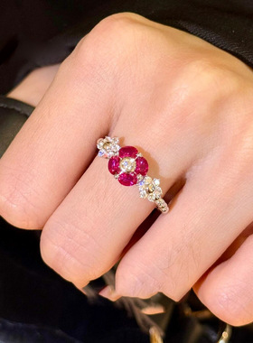 韩国新款锆石花朵开口戒指轻奢精致小众食指戒小众百搭高级感手饰