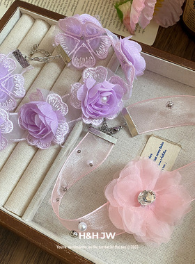 度假风2026韩国新款多巴胺项链配饰女海边氛围感花朵choker锁骨链