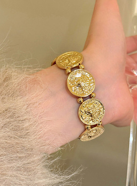 韩国东大门人像弹力绳拼接手链中古气质手环轻奢高级感气质手饰女