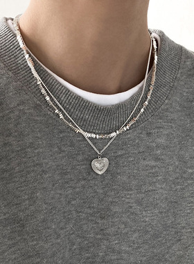 韩国东大门锆石爱双层吊坠项链