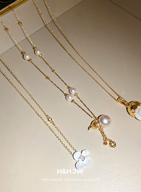 韩国东大门新款锆石花朵吊坠项链复古气质锁骨链轻奢高级感项饰女