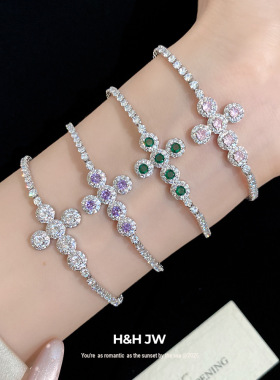 新款锆石十字架抽拉式手链个性设计感时尚精致手环轻奢高级感手饰