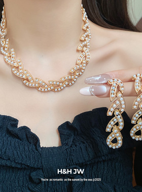 韩国东大门新款珍珠耳环项链复古宫廷风气质锁骨链轻奢高级感项饰