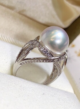 新款锆石镂空珍珠开口戒指欧美小众食指戒轻奢高级感百搭手饰夏季
