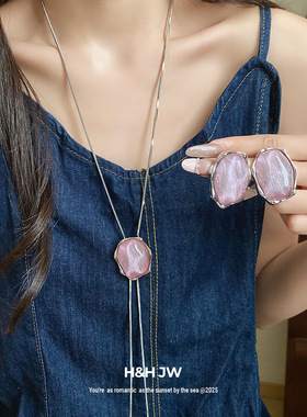 新款复古不规则椭圆形吊坠项链个性设计感锁骨链轻奢高级感项饰女