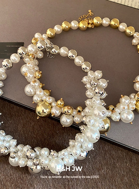 新款不规则珍珠串珠项链法式复古宫廷风气质锁骨链轻奢高级感项饰