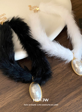 韩国新款珍珠椭圆形吊坠项链秋冬圣诞节choker颈链轻奢高级感项饰