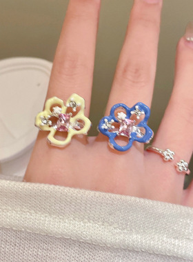 韩国东大门小清新滴油花朵开口戒指简约甜美食指戒百搭ins风手饰