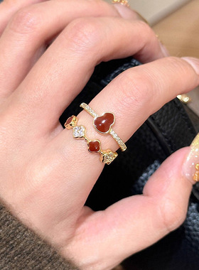 韩国东大门新款锆石滴油葫芦开口戒指新中式食指戒轻奢高级感手饰