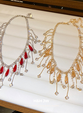 新款镶钻流苏时尚项链欧美复古宫廷风气质锁骨链轻奢高级感项饰女