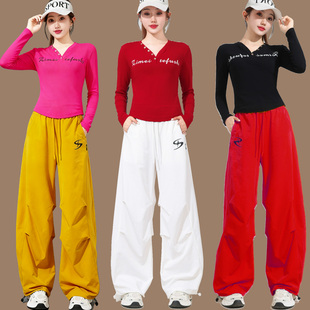 广场舞服装新款套装长袖爵士舞弯刀伞兵裤宽松曳步舞健身操跳舞服