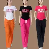 Летний спортивный костюм, комплект, танцующие штаны для спортзала, короткий рукав