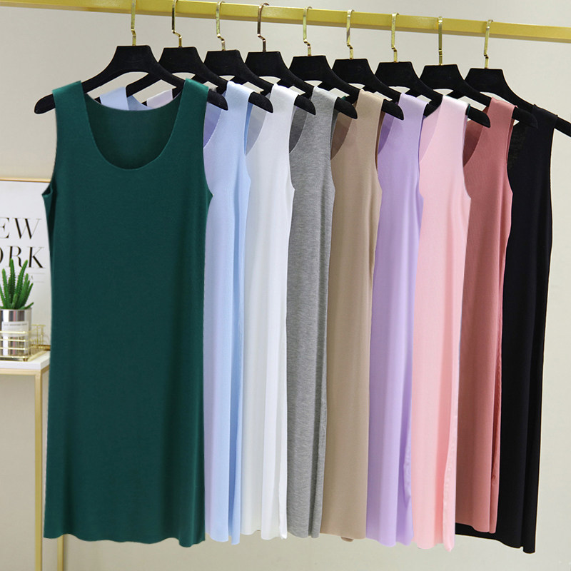 모달 잠옷 여성 여름 스트레이트 조끼 드레스 임산부 대형 느슨한 지방 MM 얇은 잠옷 중간 길이 가정복