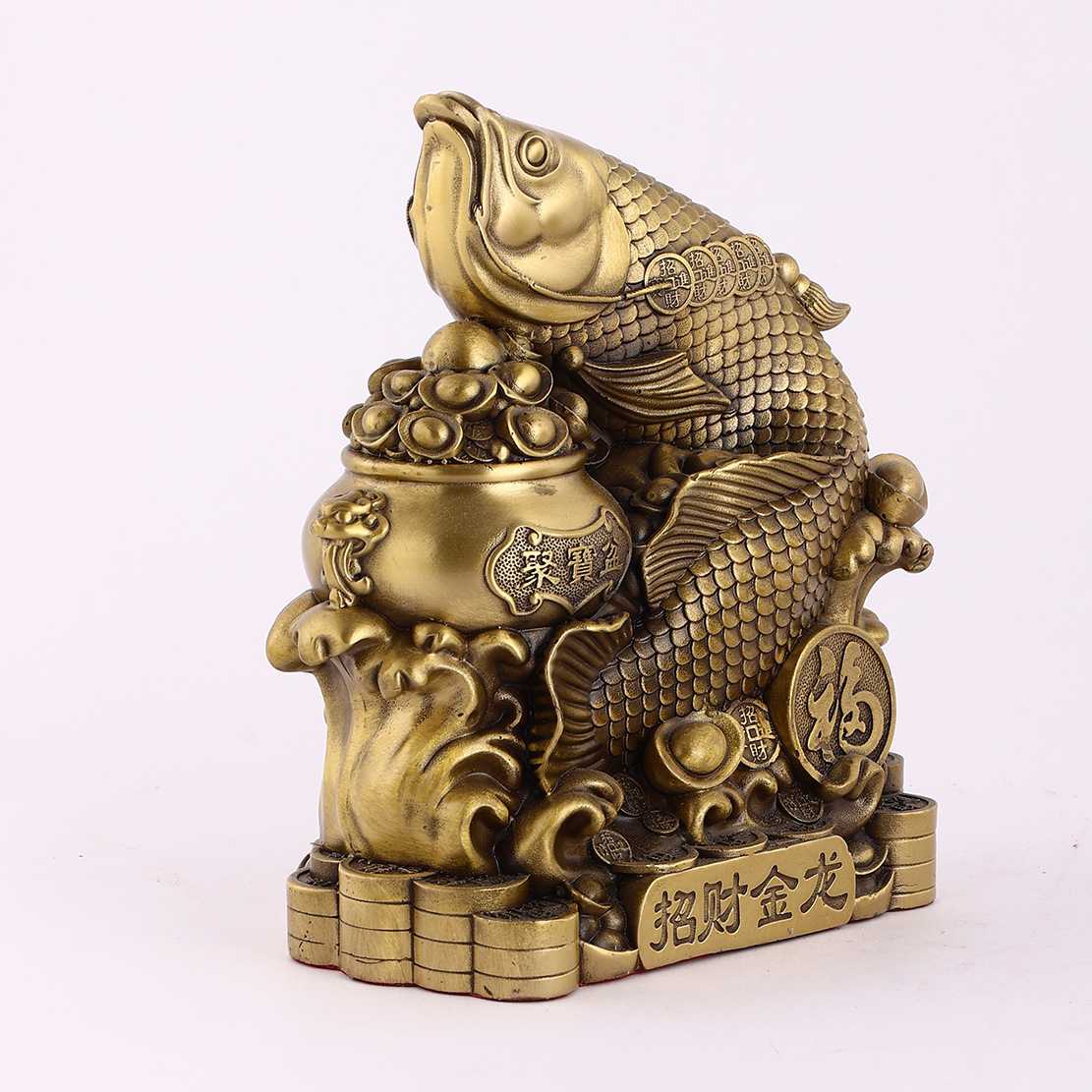 金龙鱼福鱼聚宝盆鱼摆件铜鱼客厅玄关工艺品