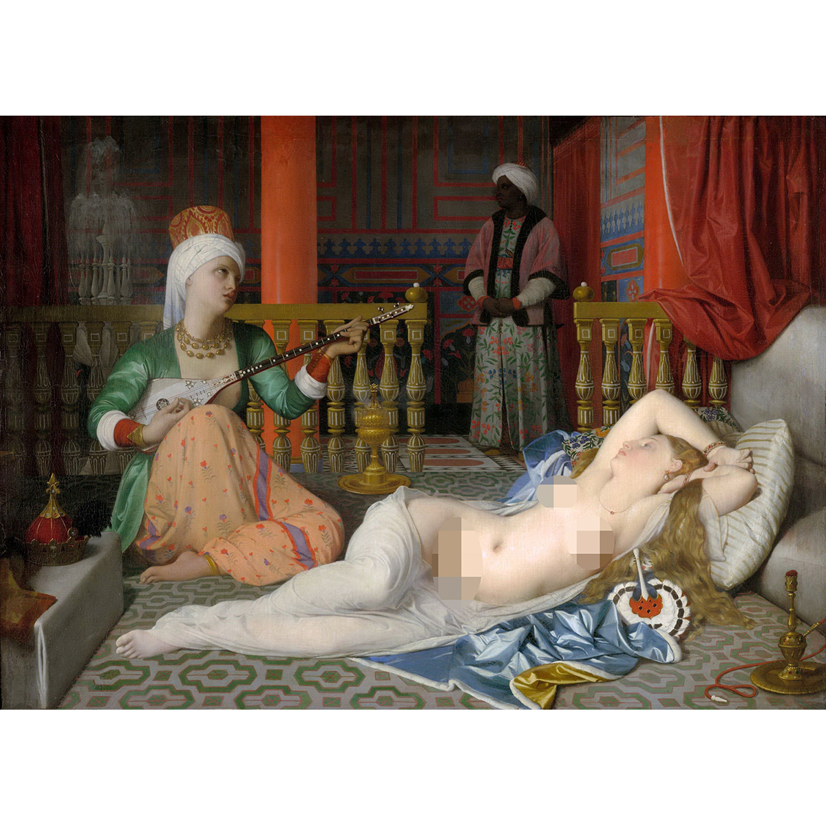 法国古典人物画家安格尔–宫女与奴隶统油画布卧室客厅装饰画