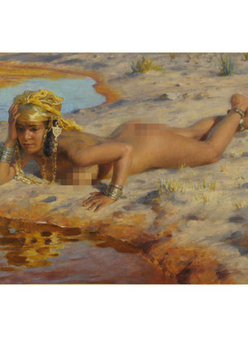 在河谷边艾蒂安迪内欧式人物油画酒店民宿装饰画人体艺术微喷画芯