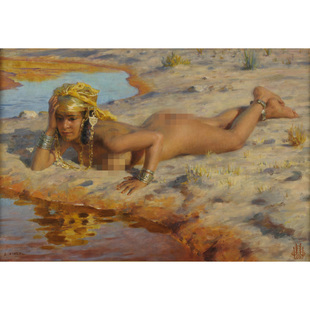 在河谷边艾蒂安迪内欧式人物油画酒店民宿装饰画人体艺术微喷画芯