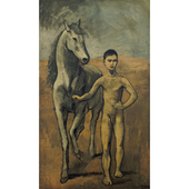 Horse 人物动物油画 装 Boy 居家室内装 饰画 饰 Leading