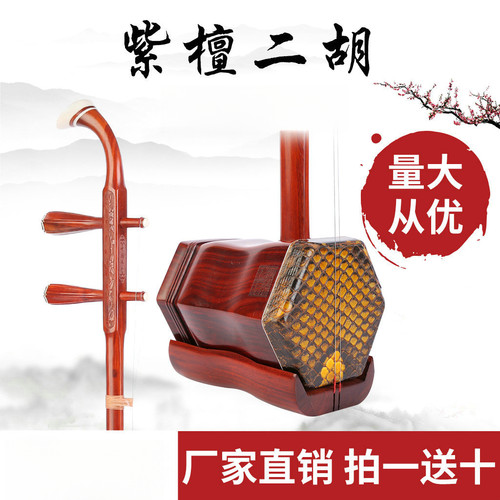 厂家直销二胡小叶紫檀成人考级儿童专业演奏正品精品推荐送盒配件