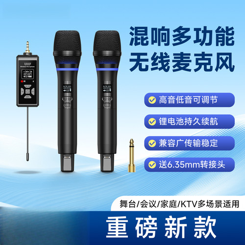 UHF无线一拖二混响麦克风直播
