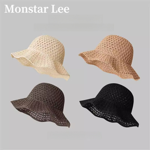 Monstar 出游度假風草帽女日系文藝漁夫帽海邊沙灘遮陽帽 Lee夏季