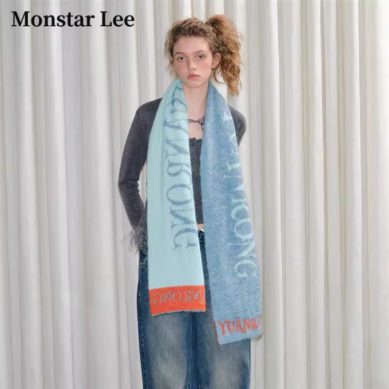 Monstar Lee双面撞色针织围巾女冬季2025新款时尚百搭保暖围脖男