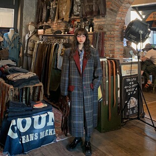 2025年秋冬减龄复古高配原版格子显瘦长款宽松风毛呢大衣外套女