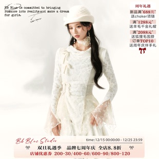 BLUE 气质氛围感百搭秋冬套装 原创设计 法式 蝴蝶梦境针织仙女