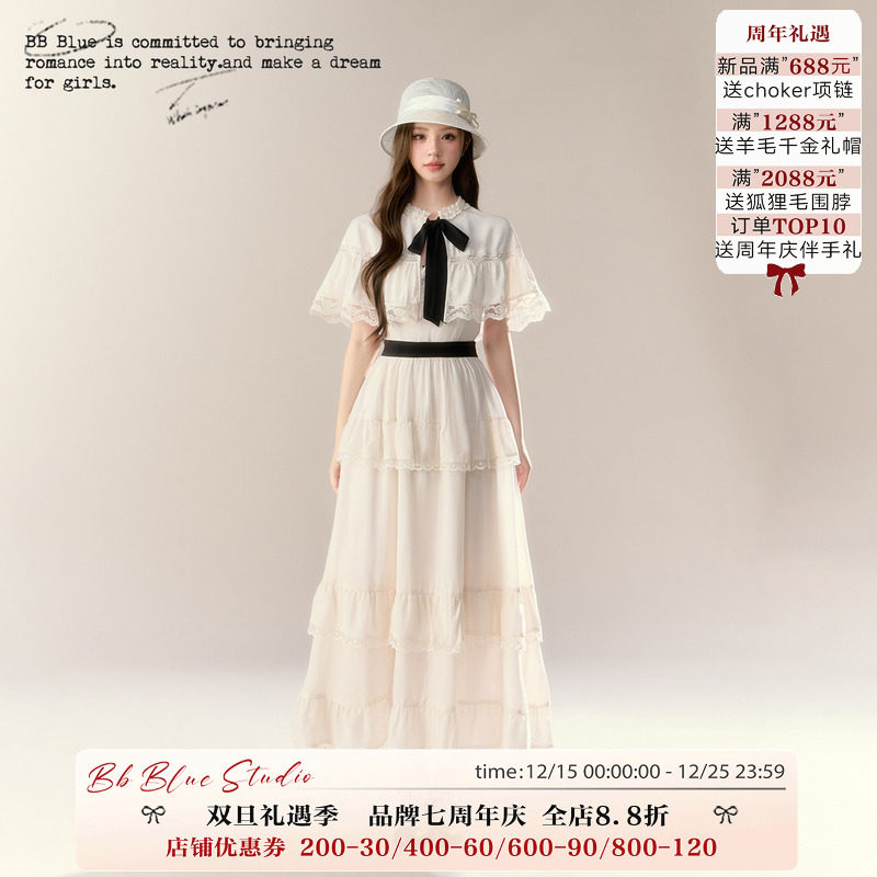 蝴蝶结露肩连衣裙女春季