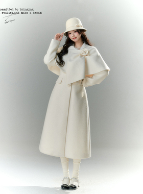 BB BLUE原创设计 留洋千金赫本风披肩西装式毛呢大衣外套女秋冬季