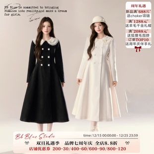 毛呢大衣女高级感气质收腰长款 秋冬新款 中古娃娃 外套 BLUE