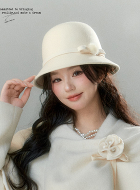 BB BLUE 原创设计 赫本千金感复古小香风礼帽法式显脸小羊毛帽子