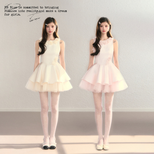 BBBLUE/花神降临/富家千金无袖立体花春夏新款拼接网纱无袖蓬蓬裙