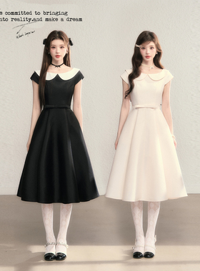 BB BLUE/温莎小姐/法式气质收腰娃娃领连衣裙赫本高级感公主长裙