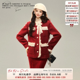 圣诞宫廷风珍珠花边外套 原创设计 小香风氛围感圣诞战袍 BLUE