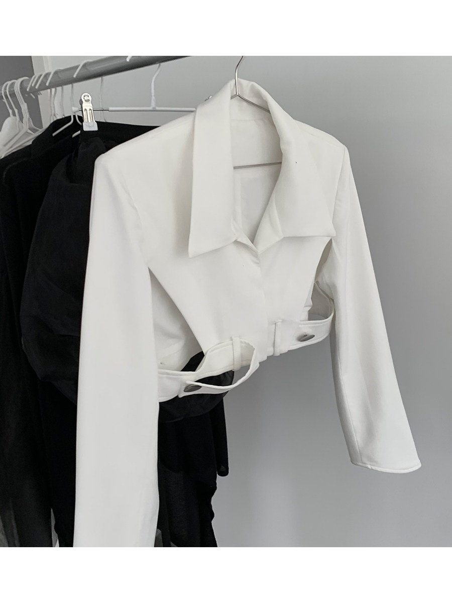 BB BLUE小众设计师白色休闲漏空短款小西装私服夏日百搭炸街外套