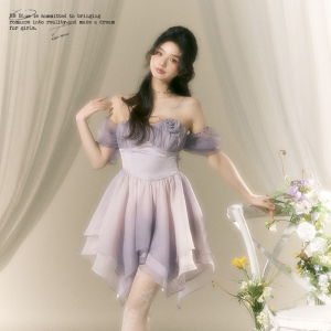 BB BLUE原创设计 法式海边度假马卡龙色连衣裙女小众日落仙女裙子