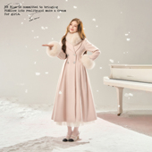 BLUE 粉钻千金 法式 收腰双排扣柔雾粉显瘦长款 设计感毛呢大衣