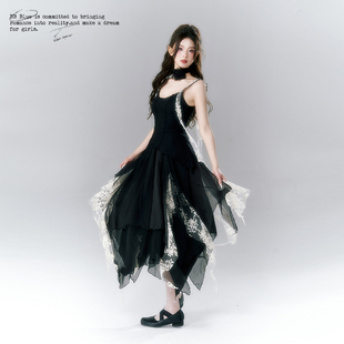 浪漫复古穿搭套装 哥特风吊带连衣裙女秋款 法式 BLUE原创设计