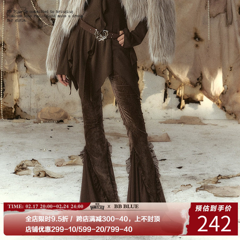 BB BLUE 原创设计 美拉德棕咖色阔腿喇叭裤女秋冬季马蹄休闲裤子