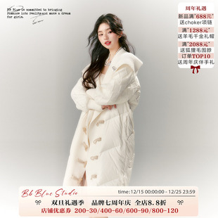 风衣羽绒服女秋冬季 小香风大翻领中长款 加绒外套 BLUE原创设计