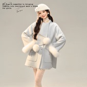 原创设计 BLUE 北海道初雪围巾羊毛双面呢高级感氛围感外套