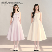 法式 BBBLUE 赫本归来 圆领轻奢优雅生日千金风蝴蝶结缎面礼服裙女