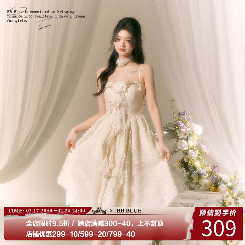 【孙珍妮同款】BB BLUE原创设计 法式玫瑰连衣裙仙女公主礼服裙子