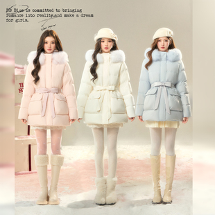 BBBLUE/雪国公主/韩女气质连帽狐狸毛领收腰新款羽绒服女冬季外套