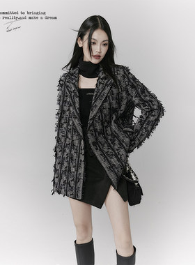 bbblue小众设计黑白编织外套