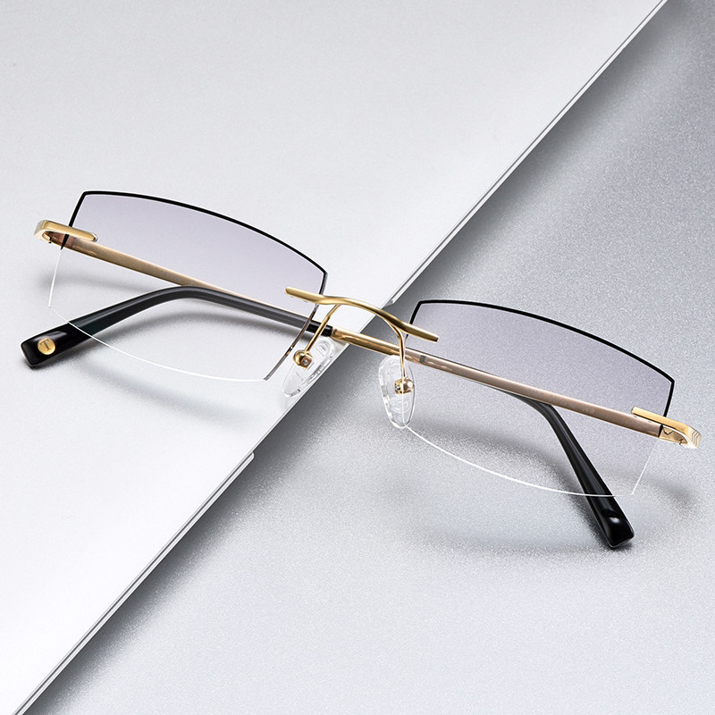 配眼镜框新款描黑边无螺丝镶钻石切边近视眼镜成品 男 无框眼镜架