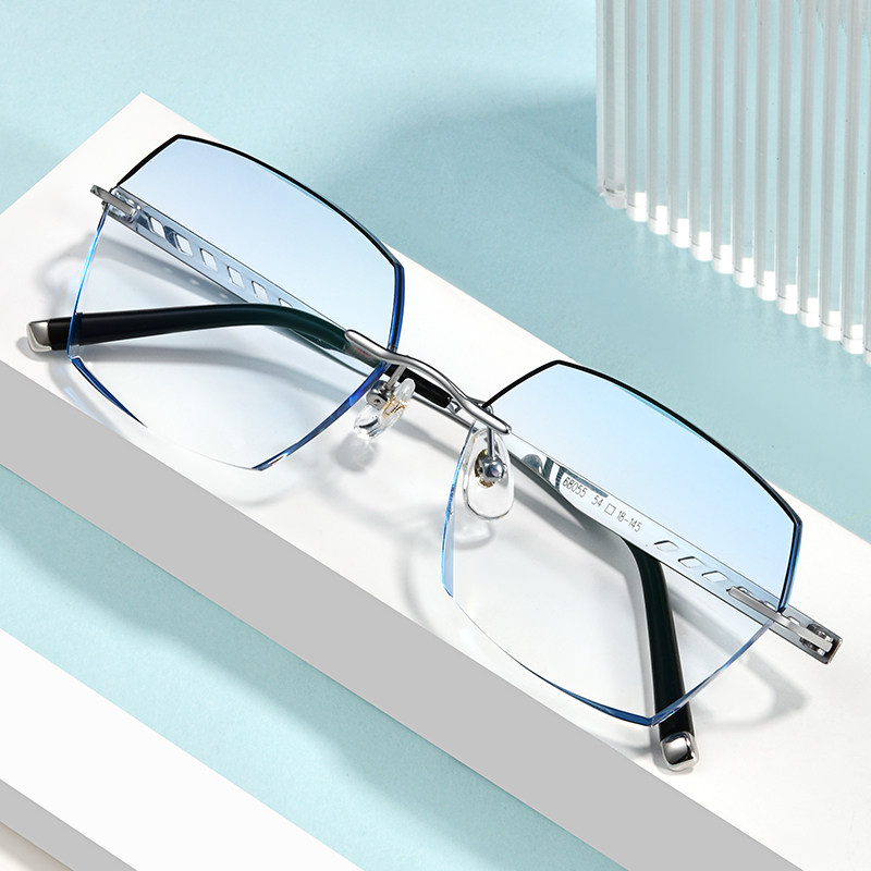 近视眼镜男有度数潮流款可配大脸防蓝光辐射纯钛无框变色成品眼睛