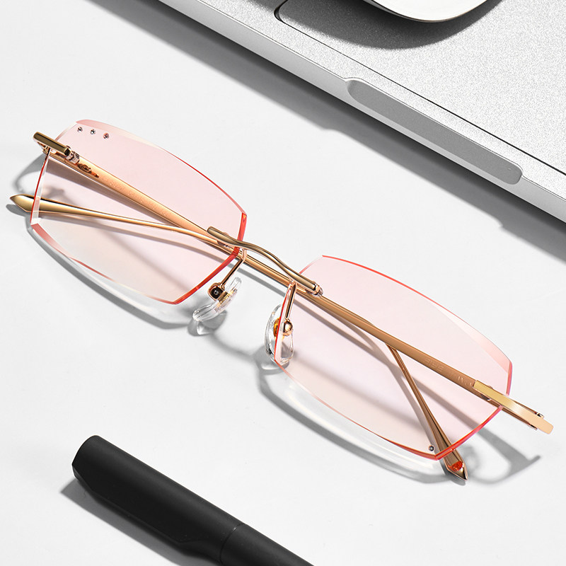 纯钛近视眼镜男女无框切边变色舒适防蓝光眼镜框超轻可配有度数潮